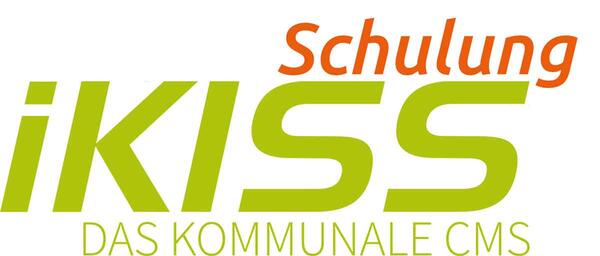 Bild vergrößern: Das Logo von iKISS mit grünem Schriftzung und darüber in kleinerer oranger Schrift das Wort "Schulung".