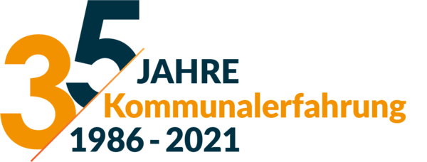 Das Logo 35 Jahre Kommunalerfahrung 1986 bis 2021 in einem Schriftzug.