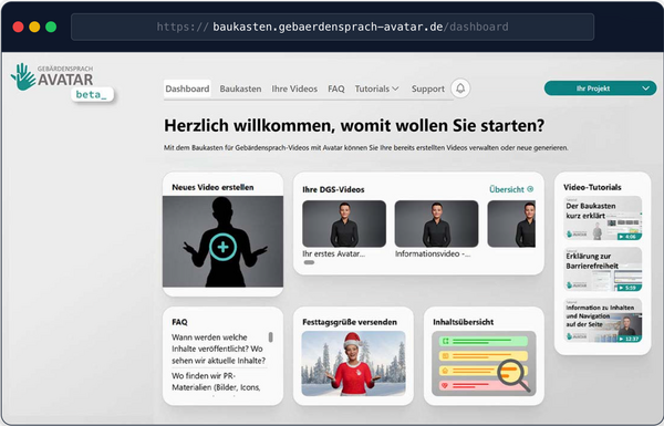 Bild vergr&ouml;&szlig;ern: Dashboard des Geb�rdensprache-Baukastens von alangu