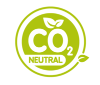 Ein runder grüner Button zeigt den Schriftzug CO2 neutral.