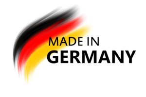 Eine stilisierte deutsche Natinonflagge mit dem Schriftzug Made in Germany.